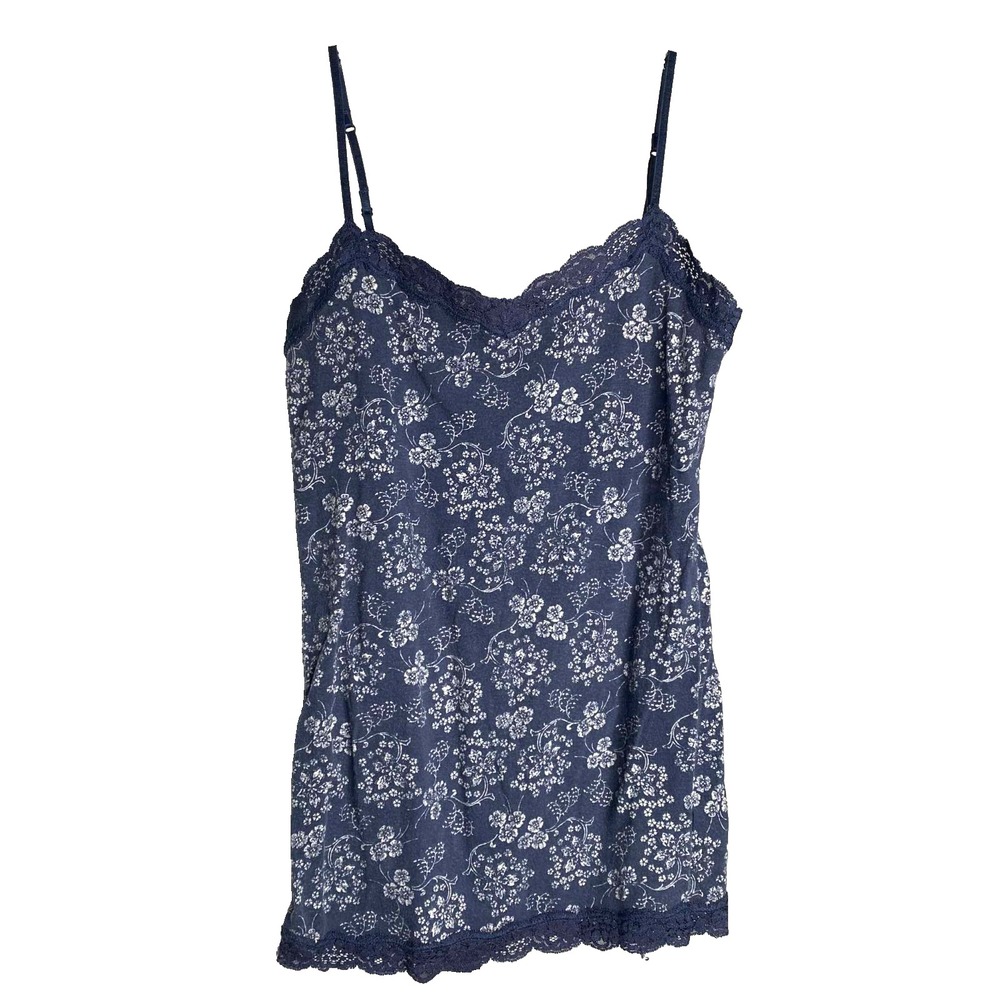 Aeropostale Womens Y2K Blue floral Lace Trim Preppy Cami Size Med built-in bra